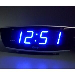 Equity 75903 Blue LED Digital Alarm Clock Quiet Beep Snooze TESTED READ